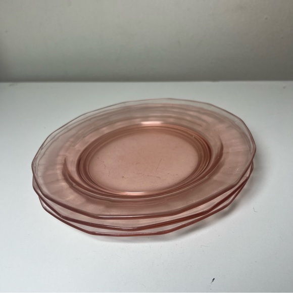 Set of Three Vintage Rose Pink Translucent Clear Glass Salad Plates - Picture 1 of 5